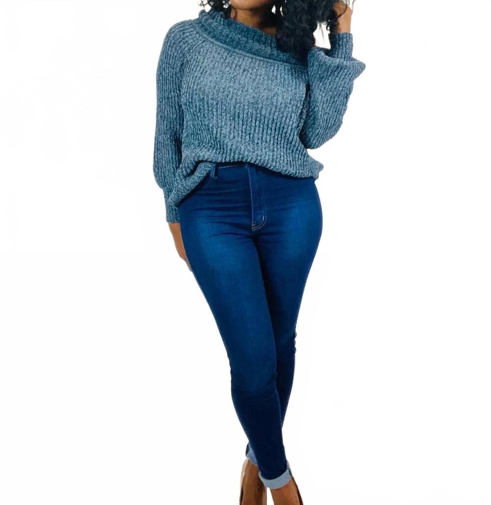 NEW PROMESA olivia off the shoulder sweater in blue